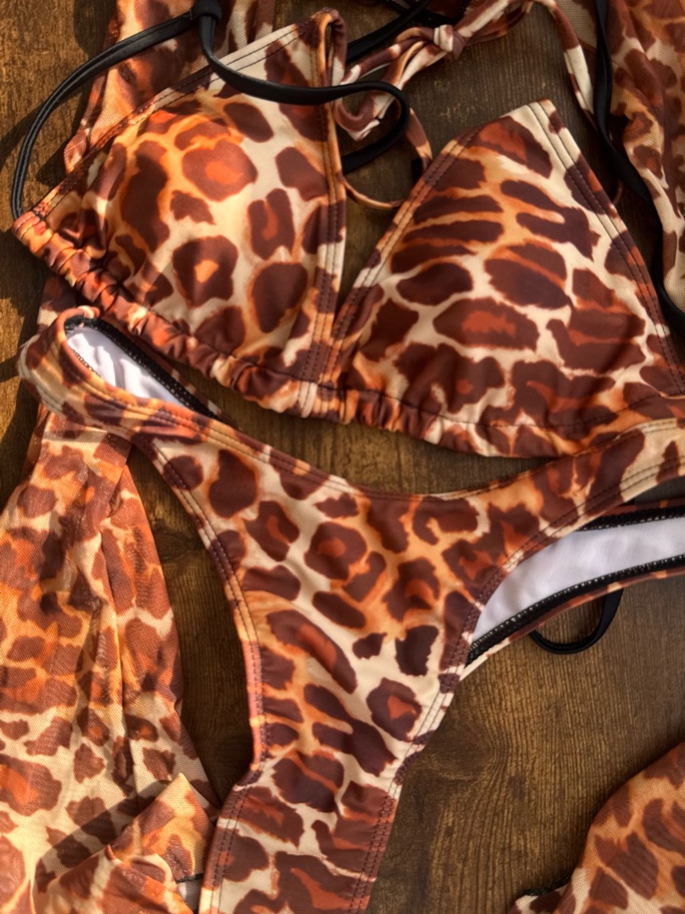 Leopard Print Bikini 4-piece Set with Matching Cover-Up - Brown